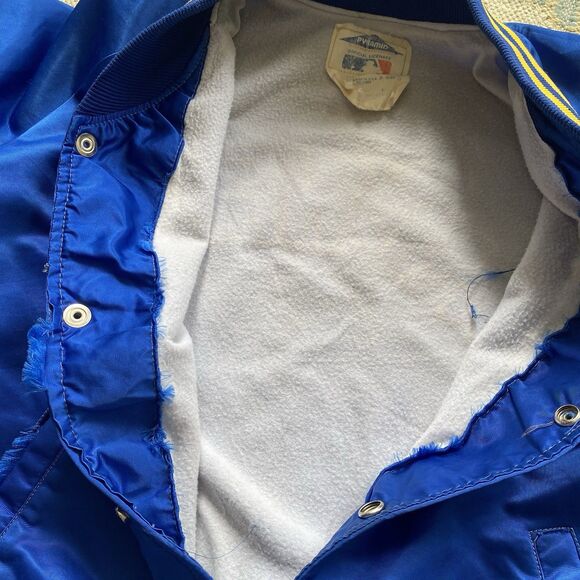 Vintage Milwaukee Brewers Pyramid Satin Jacket Small Blue Yellow Glove Logo 70s - Picture 8 of 11
